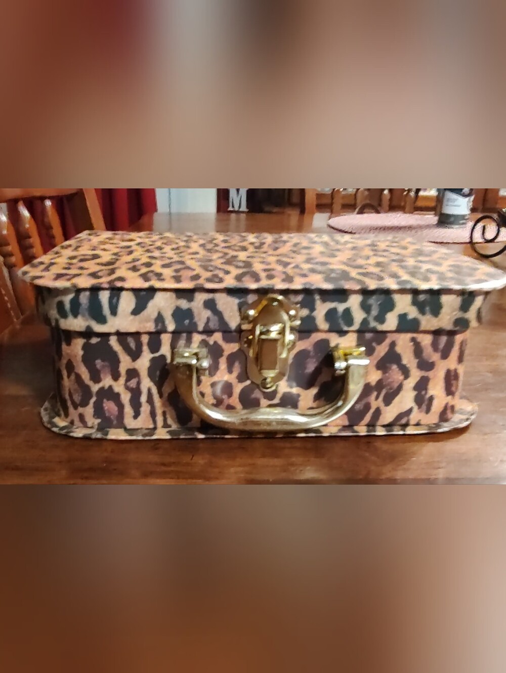 Leopard Print Carry Case with Gold Hardware